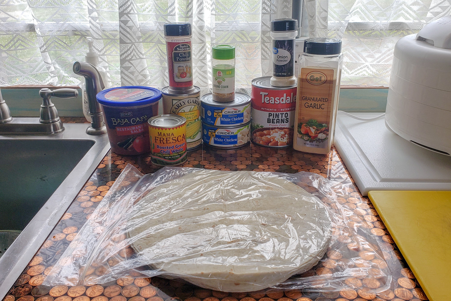 backpacking meal ingredients on a table in a home