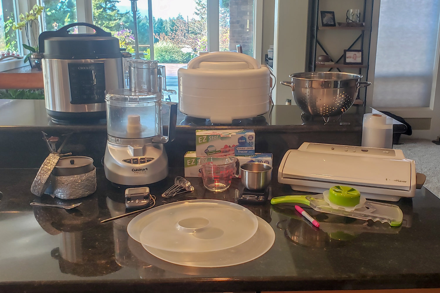 kitchen appliances and tools for making backpacking meals