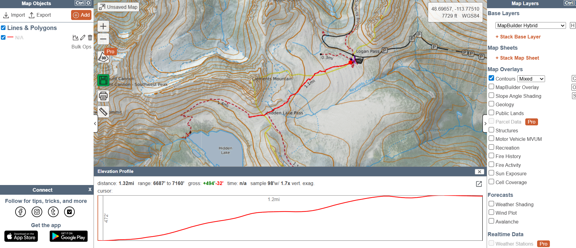 screenshot of caltopo trail